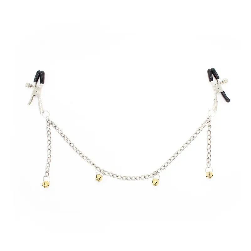 Black Diamond Bondage Co Gold bells on a chain Nipple Clamps
