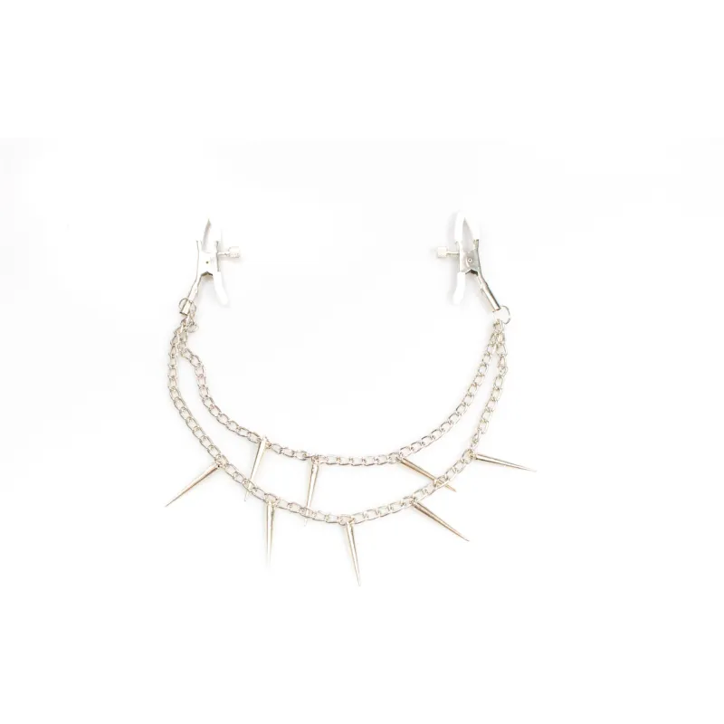 Black Diamond Bondage Co Spiked Chain Nipple Clamps (Silver)