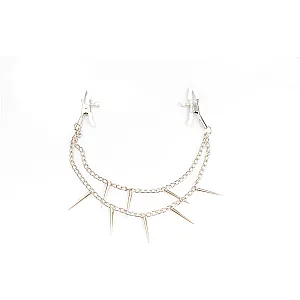 Black Diamond Bondage Co Spiked Chain Nipple Clamps (Silver)