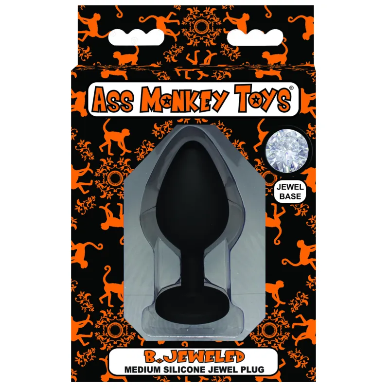 B.Jeweled Medium Black Butt Plug (Black, Medium, Ass)