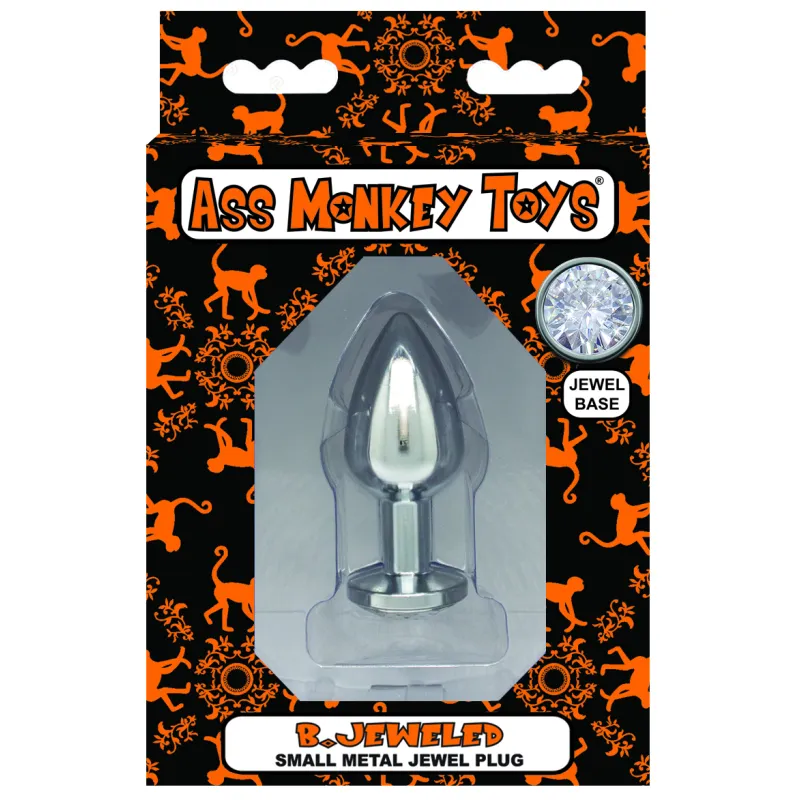 B.Jeweled Small Metal Butt Plug (Silver, Small, Ass)