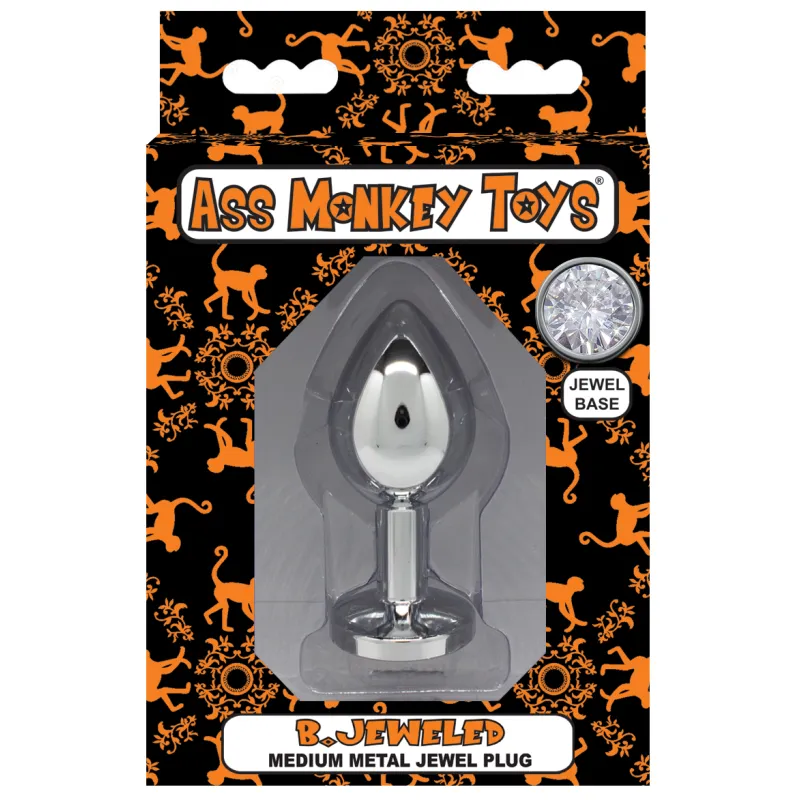 B.Jeweled Medium Metal Butt Plug (Silver, Medium, Ass)
