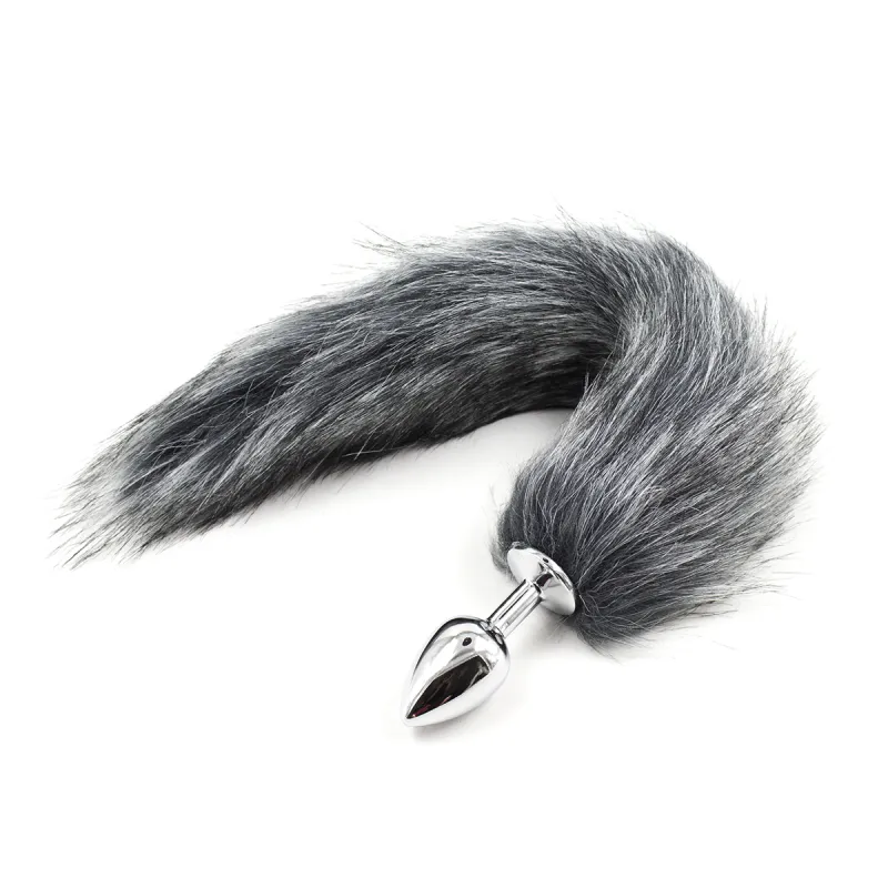 Black Diamond Bondage Co Grey Fox tail Butt plug  (Silver, Ass)