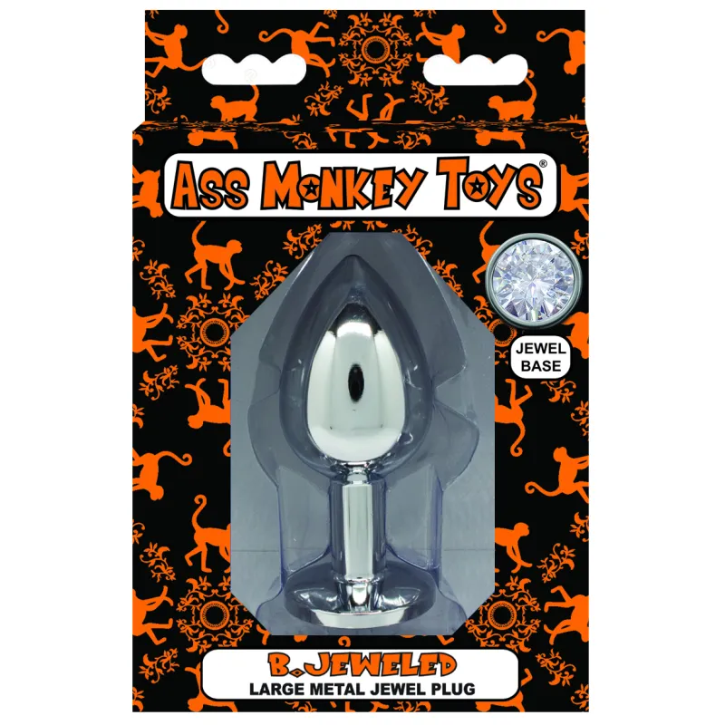 B.Jeweled Large Metal Butt Plug (Silver, Large, Ass)