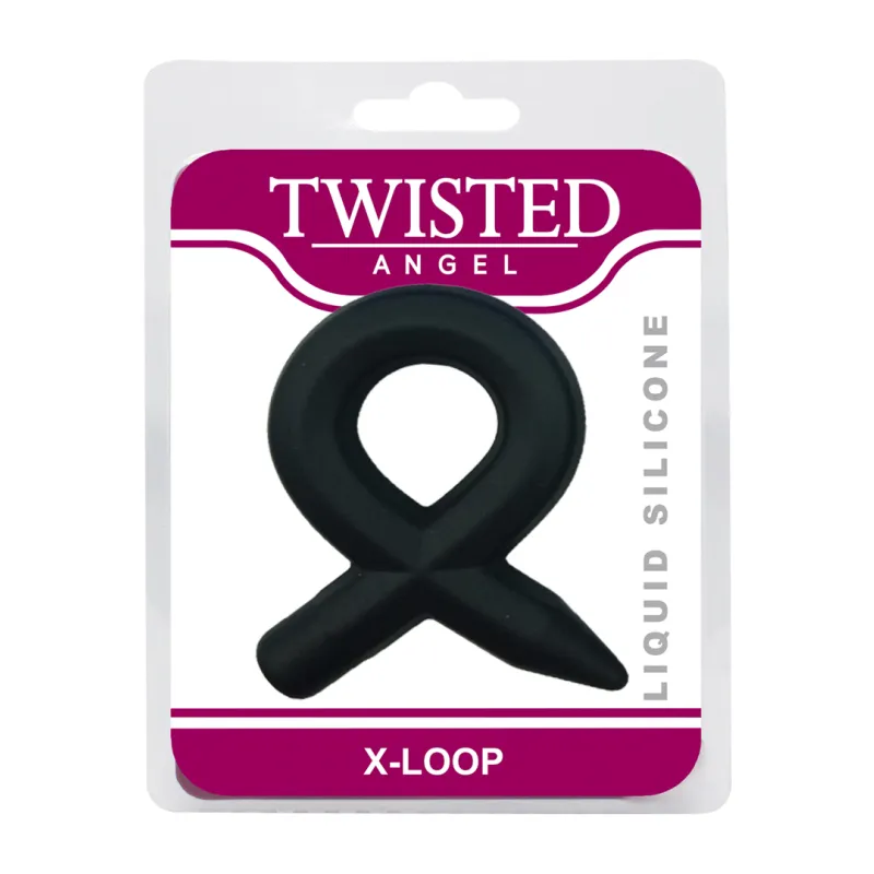 Twisted Angel X-Loop Black Cock Ring (Blue)