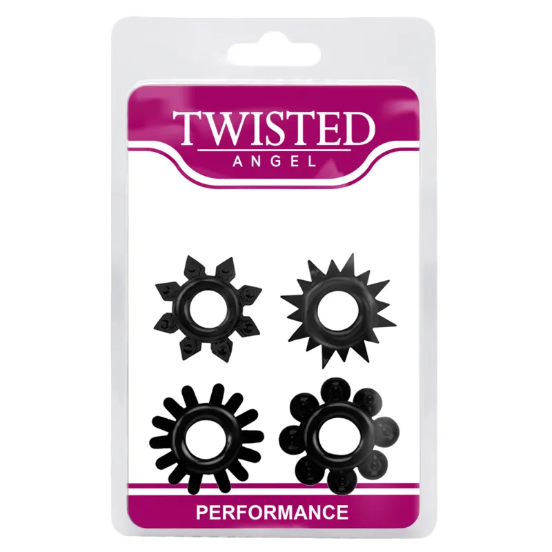 Twisted Angel Performance Black Cock Ring Set (Black)